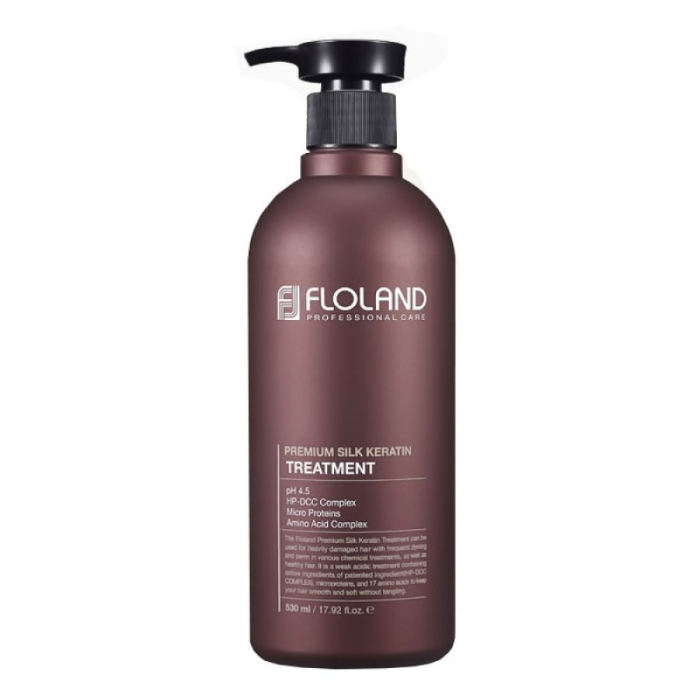 Восстанавливающая маска-бальзам для волос с кератином FLOLAND Premium Silk Keratin - 530ml - фото